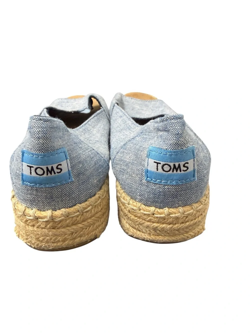 TOMS Open Toe Platform Alpargata Espadrilles Chambray Blue Women’s 8.5